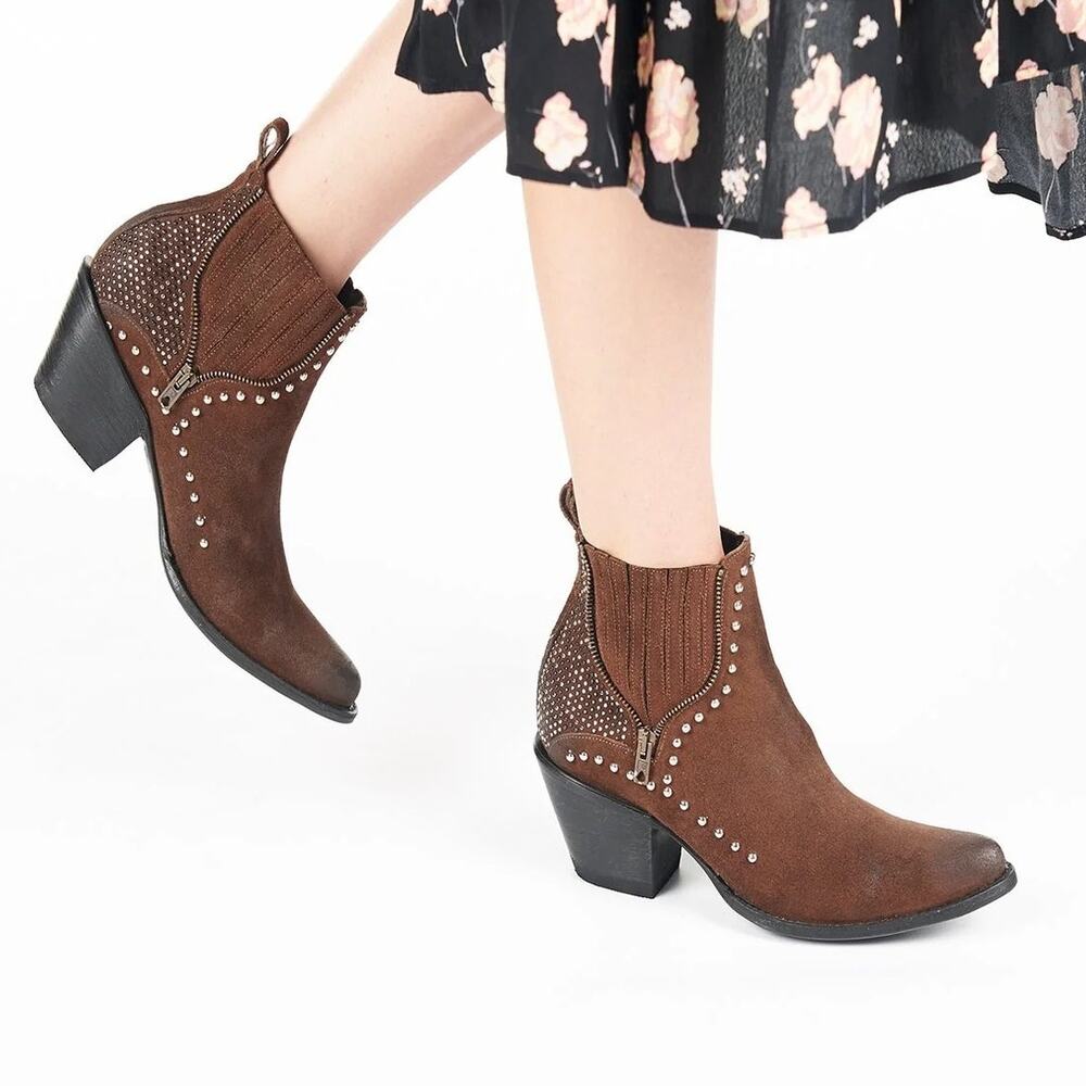 Old Gringo Cambria Boot Studded‎ Western Brown Leather Sz 7.5 Ankle Women's